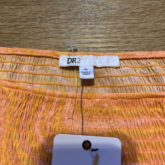 Dr 2 Women’s XL Orange Peplum Smocked Off The Shoulder Flutter Ruffle Blouse - Picture 2 of 6